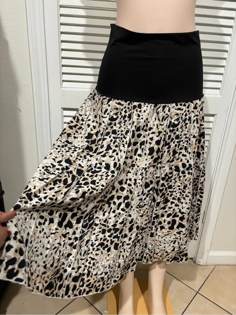 Carole Little Leopard Print Maxi Skirt with Black Waistband